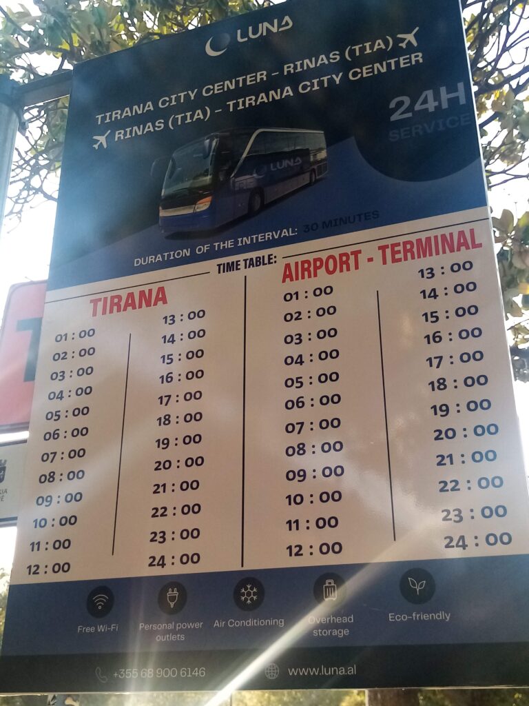 Tirana airport bus timetable